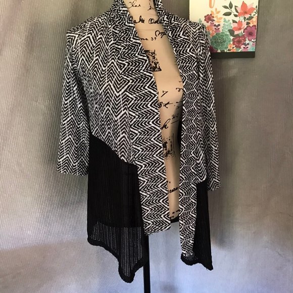 CHICO'S black white mesh kimono light cardigan 0X - Picture 3 of 14